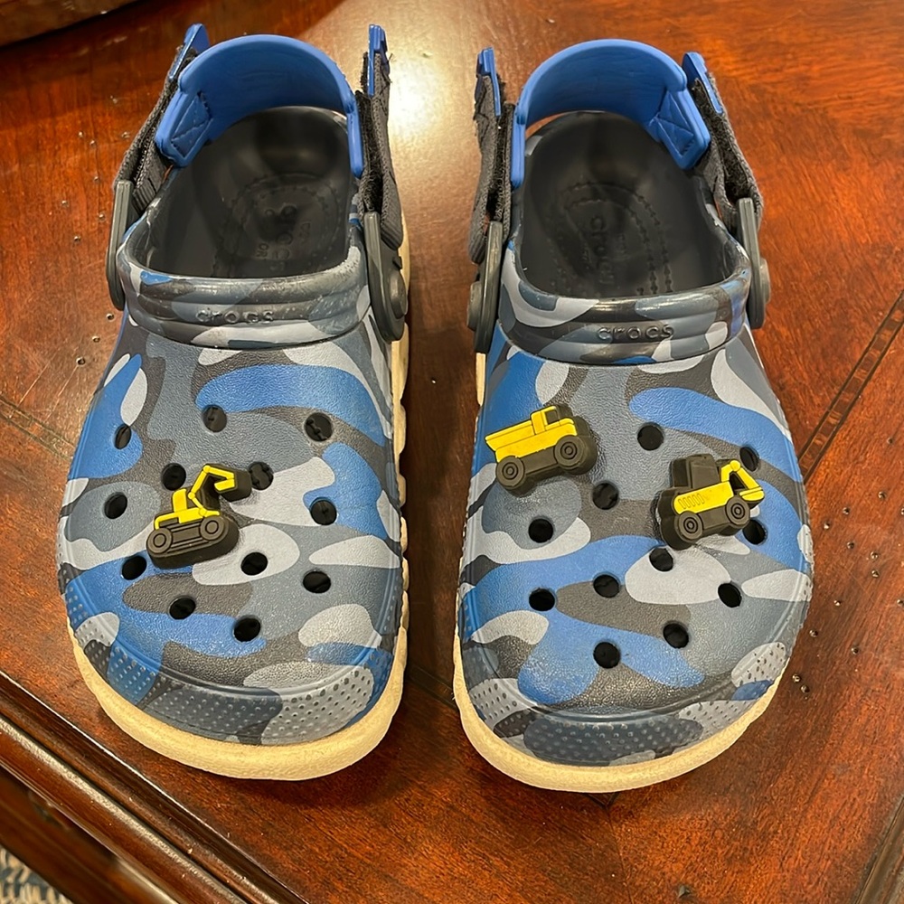 Blue camo adjustable crocs